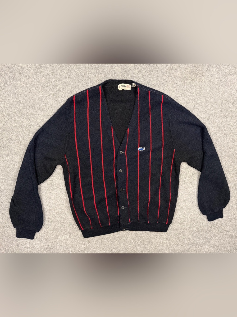 Vintage IZOD Lacoste Navy Red Stripe Cardigan Sweater